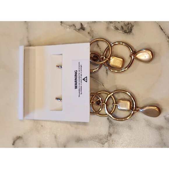 Chaps Gold-Tone Multi-Ring Drop Earrings With Green Accents - Picture 3 of 5